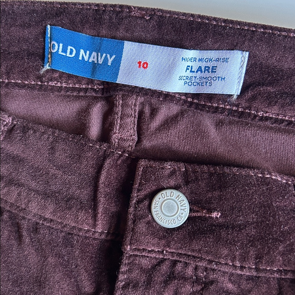Old Navy Plum Velvet Higher High-Rise Flare Jeans Secret-Smooth Pockets Purple - Picture 8 of 14